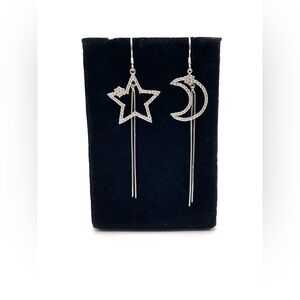 925 Sterling Silver Star and Moon Dangle Earrings